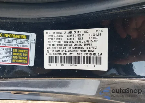 2013 Honda Accord Ex-L V-6 from USA, damaged, VIN 1HGCT2B88DA011333